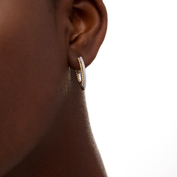 1/5 CT. T.w. Diamond Beaded Double Hoop Earrings in Sterling Silver and 10K Gold