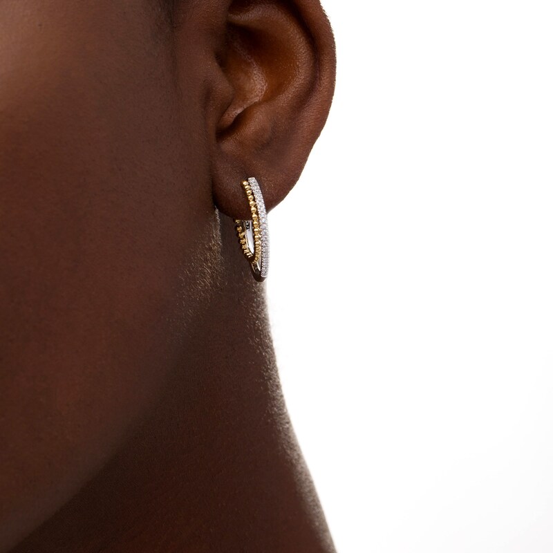 Main Image 2 of 1/5 CT. T.W. Diamond Beaded Double Hoop Earrings in Sterling Silver and 10K Gold