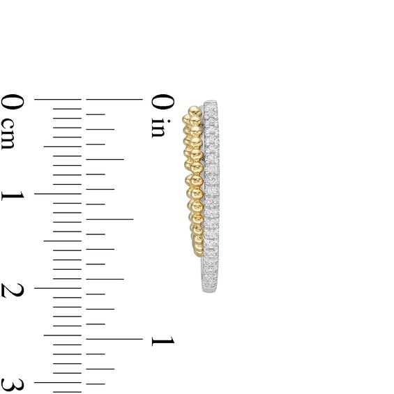 1/5 CT. T.w. Diamond Beaded Double Hoop Earrings in Sterling Silver and 10K Gold