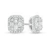 Thumbnail Image 0 of 1/4 CT. T.W. Baguette and Round Composite Diamond Cushion Frame Stud Earrings in 10K White Gold