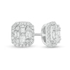 Thumbnail Image 1 of 1/4 CT. T.W. Baguette and Round Composite Diamond Cushion Frame Stud Earrings in 10K White Gold