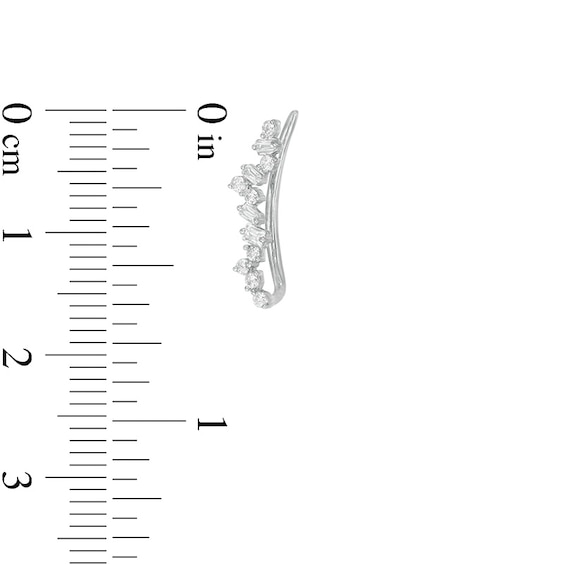 1/4 CT. T.w. Baguette and Round Diamond Crawler Earrings in 10K White Gold