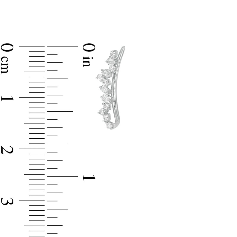 Main Image 3 of 1/4 CT. T.W. Baguette and Round Diamond Crawler Earrings in 10K White Gold