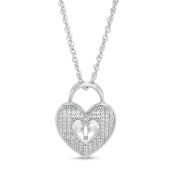 1/10 CT. T.w. Diamond Heart-Shaped Lock Pendant in Sterling Silver