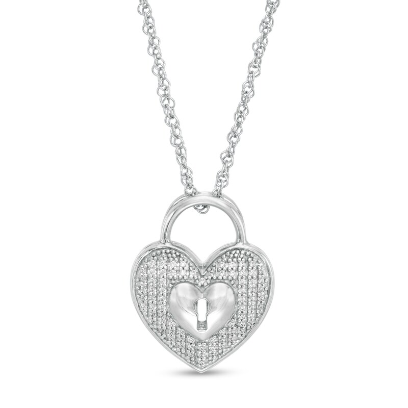 Main Image 1 of 1/10 CT. T.W. Diamond Heart-Shaped Lock Pendant in Sterling Silver