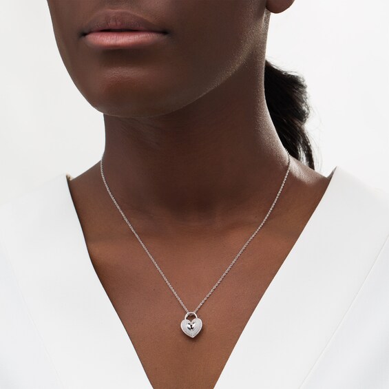 1/10 CT. T.w. Diamond Heart-Shaped Lock Pendant in Sterling Silver