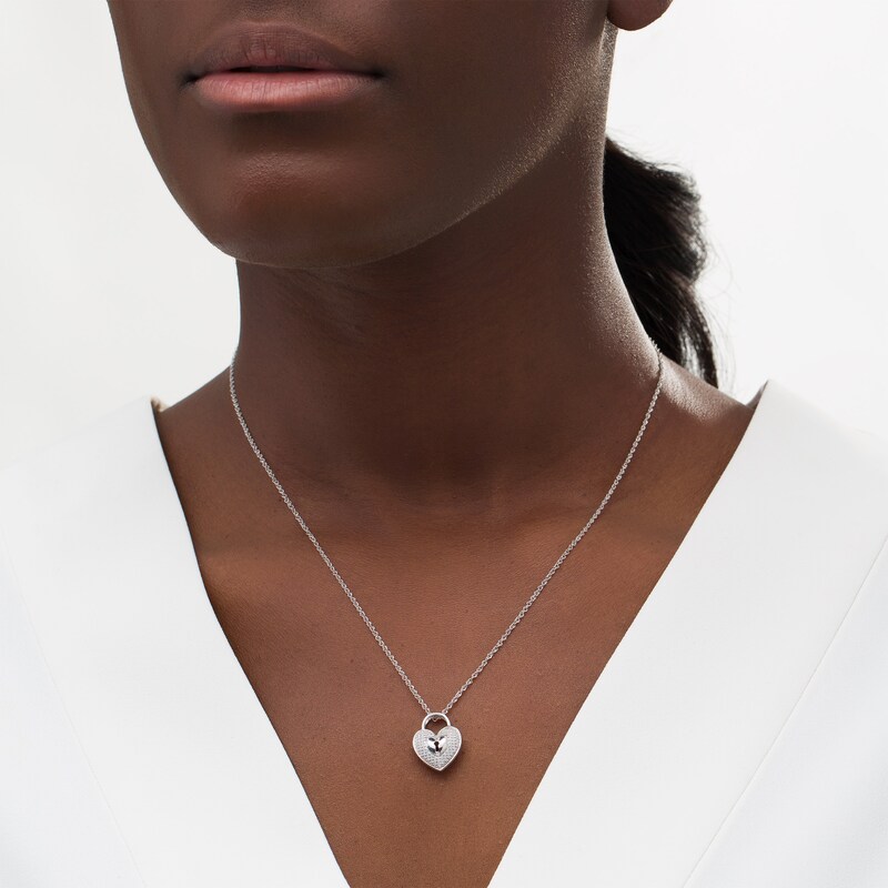 Main Image 2 of 1/10 CT. T.W. Diamond Heart-Shaped Lock Pendant in Sterling Silver