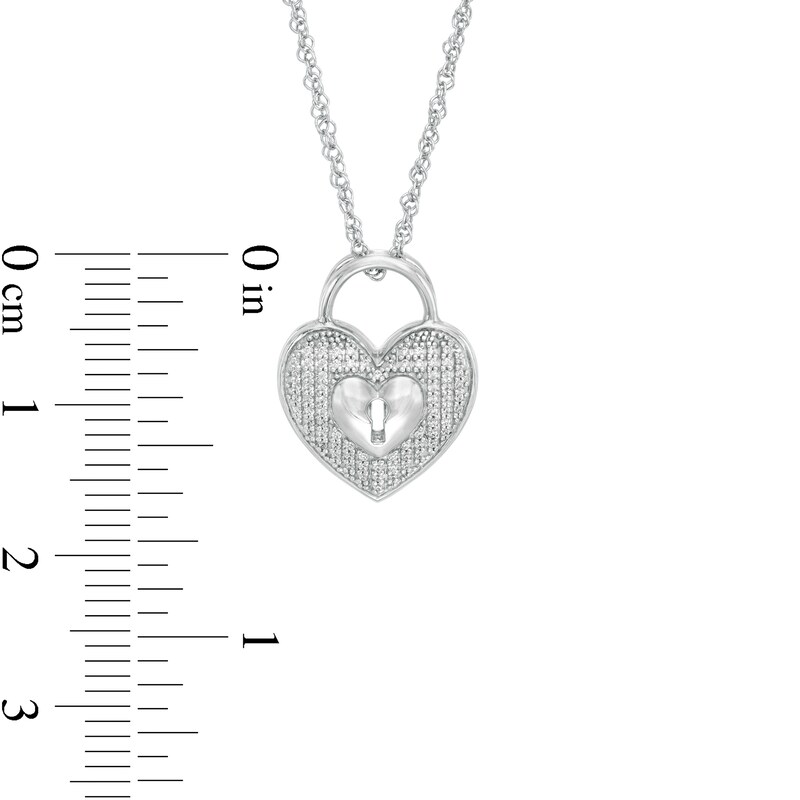 Main Image 3 of 1/10 CT. T.W. Diamond Heart-Shaped Lock Pendant in Sterling Silver