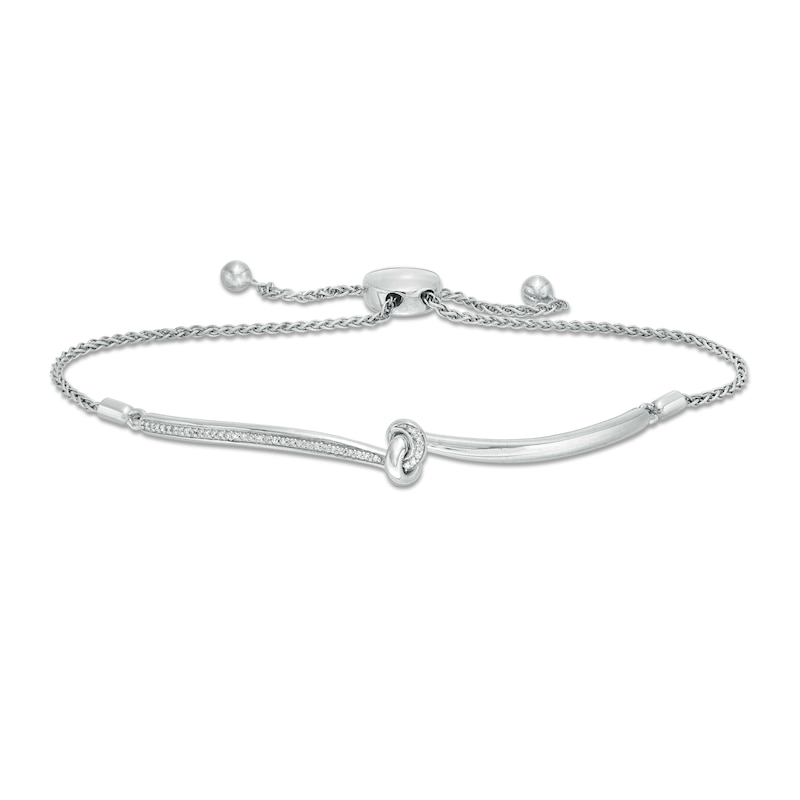 Main Image 1 of 1/15 CT. T.W. Diamond Knot Bolo Bracelet in Sterling Silver - 9.5"