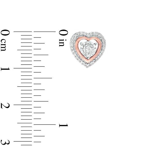 1/6 CT. T.w. Diamond Heart Stud Earrings in Sterling Silver and 10K Rose Gold