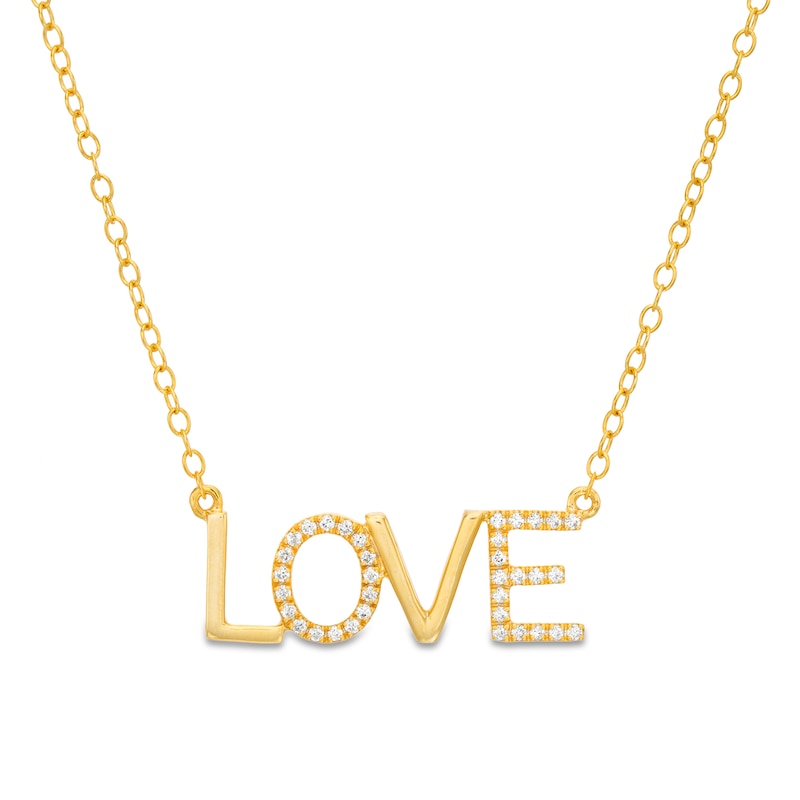 Main Image 1 of 1/8 CT. T.W. Diamond "LOVE" Necklace in 10K Gold