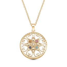 Mother's Birthstone and Diamond Accent Filigree Hearts Mandala Pendant (4-8 Stones)