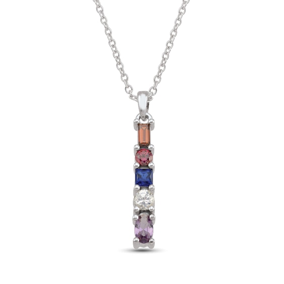 Mother's Multi-Shaped Birthstone Vertical Bar Pendant (5 Stones)