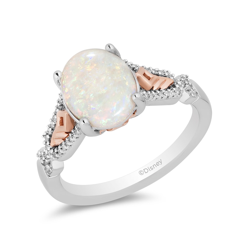 Enchanted Disney Elsa Oval Opal and 1/10 CT. T.W. Diamond Ring in Sterling Silver and 10K Rose Gold