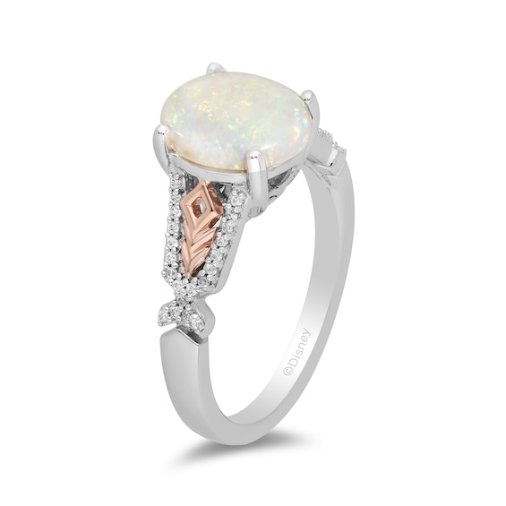 Enchanted Disney Elsa Oval Opal and 1/10 CT. T.w. Diamond Ring in Sterling Silver and 10K Rose Gold