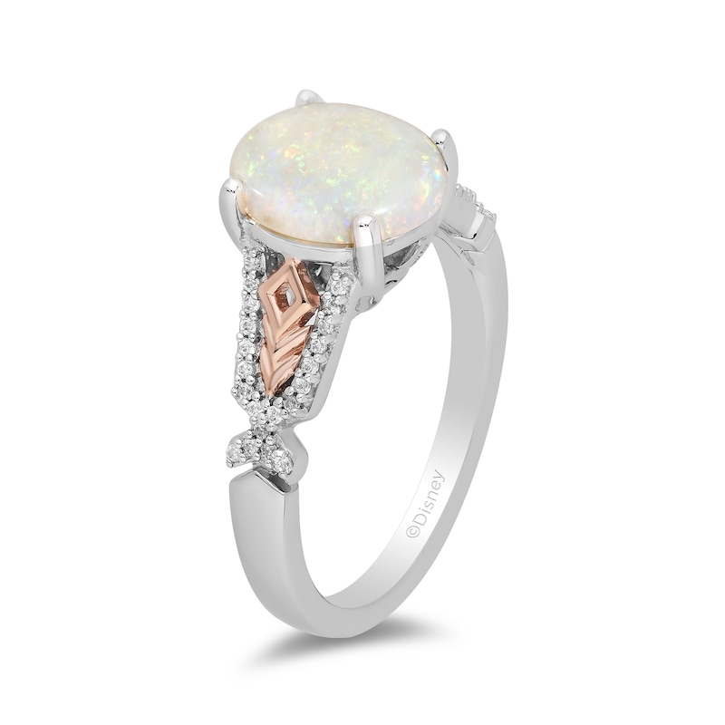 Main Image 2 of Enchanted Disney Elsa Oval Opal and 1/10 CT. T.W. Diamond Ring in Sterling Silver and 10K Rose Gold