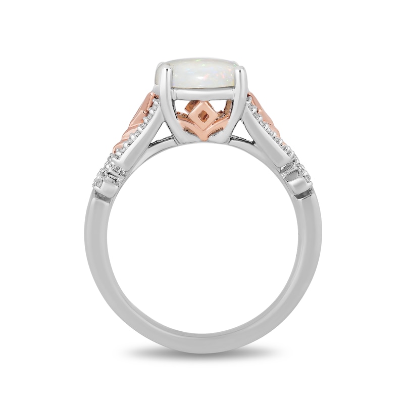 Enchanted Disney Elsa Oval Opal and 1/10 CT. T.W. Diamond Ring in Sterling Silver and 10K Rose Gold