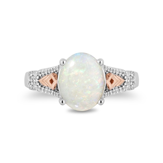 Enchanted Disney Elsa Oval Opal and 1/10 CT. T.w. Diamond Ring in Sterling Silver and 10K Rose Gold