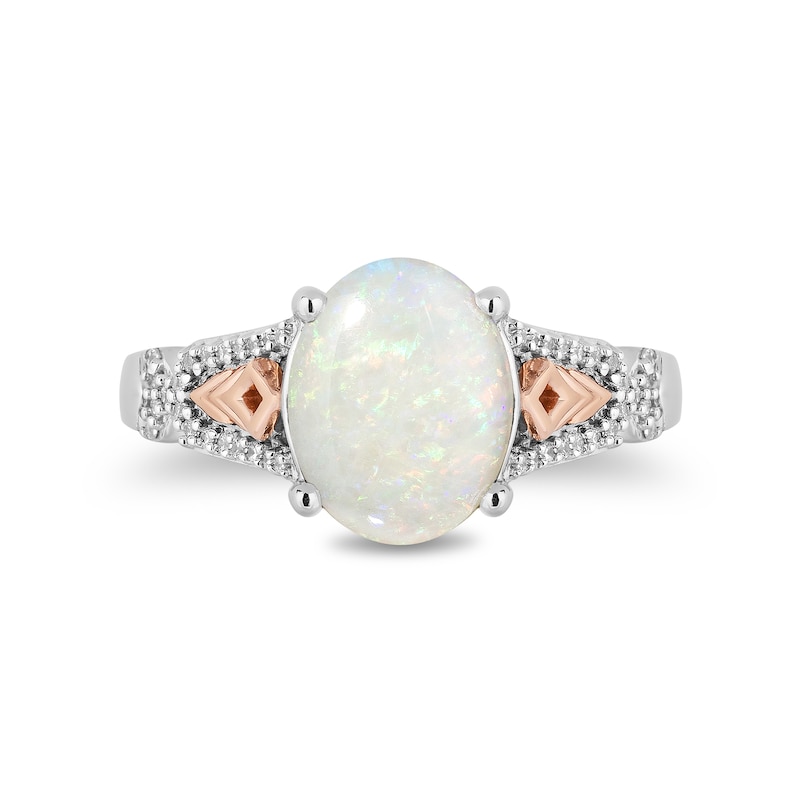 Enchanted Disney Elsa Oval Opal and 1/10 CT. T.W. Diamond Ring in Sterling Silver and 10K Rose Gold