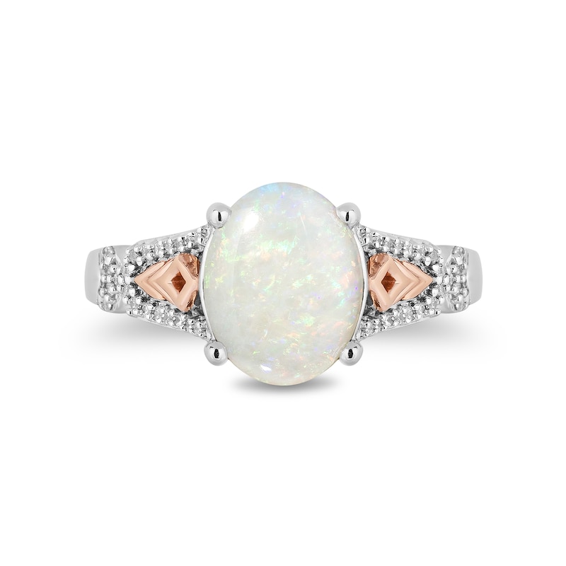 Main Image 4 of Enchanted Disney Elsa Oval Opal and 1/10 CT. T.W. Diamond Ring in Sterling Silver and 10K Rose Gold