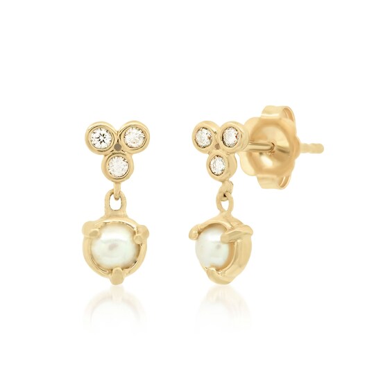 Elliot Young Cultured Freshwater Pearl and 1/4 CT. T.W. Diamond Trio Drop Earrings in 14K Gold Elliot Young Cultured Freshwater Pearl and 1/4 CT. T.W. Diamond Trio Drop Earrings in 14K Gold