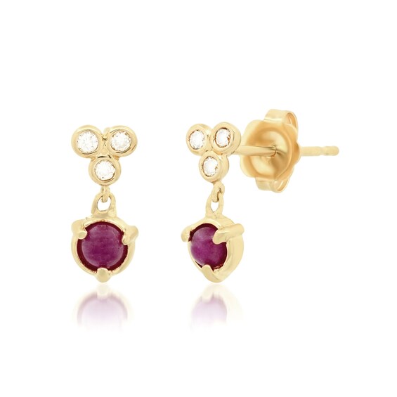 Elliot Young Ruby and 1/4 CT. T.W. Diamond Trio Drop Earrings in 14K Gold Elliot Young Ruby and 1/4 CT. T.W. Diamond Trio Drop Earrings in 14K Gold