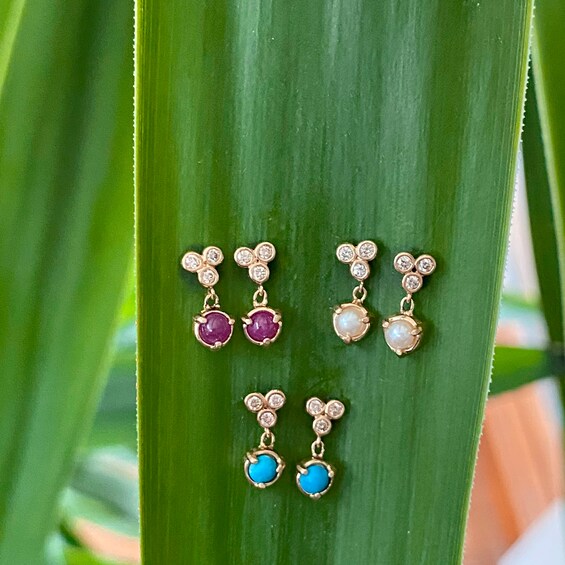 Elliot Young Ruby and 1/4 CT. T.W. Diamond Trio Drop Earrings in 14K Gold Elliot Young Ruby and 1/4 CT. T.W. Diamond Trio Drop Earrings in 14K Gold