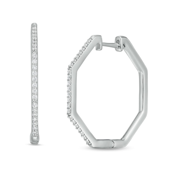 1/4 CT. T.w. Diamond Octagonal Hoop Earrings in Sterling Silver