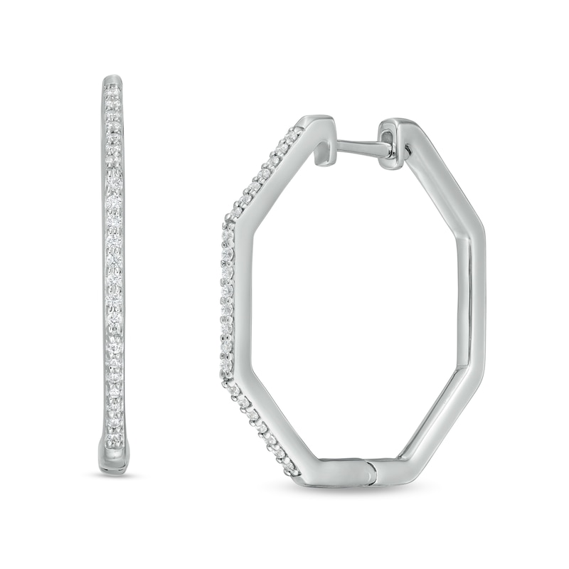 Main Image 1 of 1/4 CT. T.W. Diamond Octagonal Hoop Earrings in Sterling Silver