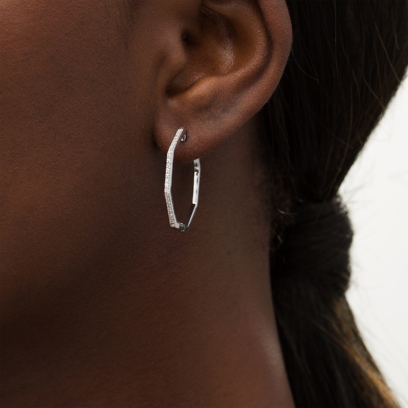 Main Image 2 of 1/4 CT. T.W. Diamond Octagonal Hoop Earrings in Sterling Silver