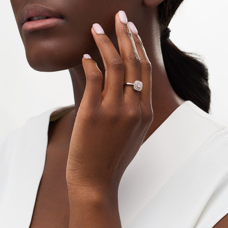 Main Image 2 of 1/5 CT. T.W. Diamond Double Cushion Frame Ring in Sterling Silver and 10K Rose Gold