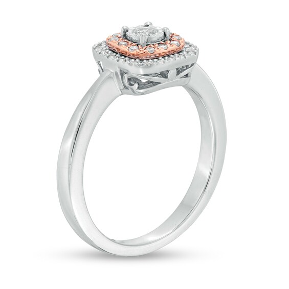 1/5 CT. T.W. Diamond Double Cushion Frame Ring in Sterling Silver and 10K Rose Gold - Size 7 1/5 CT. T.W. Diamond Double Cushion Frame Ring in Sterling Silver and 10K Rose Gold - Size 7