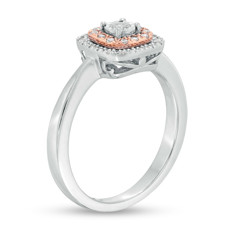 Main Image 3 of 1/5 CT. T.W. Diamond Double Cushion Frame Ring in Sterling Silver and 10K Rose Gold