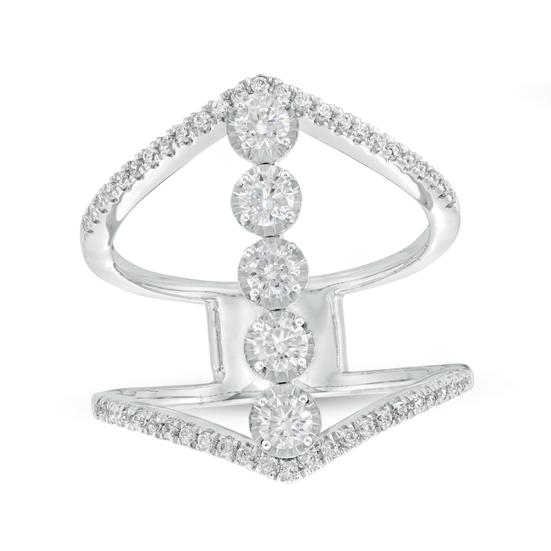 Main Image 1 of Diamonds Amplified 3/4 CT. T.W. Diamond Linear Split Shank Ring in 10K White Gold