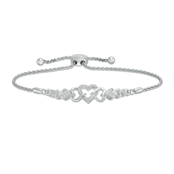 1/10 CT. T.w. Diamond Heart Bolo Bracelet in Sterling Silver - 9.5"