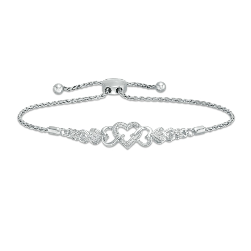 Main Image 1 of 1/10 CT. T.W. Diamond Heart Bolo Bracelet in Sterling Silver - 9.5"