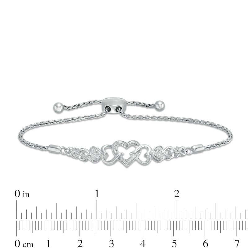 Main Image 3 of 1/10 CT. T.W. Diamond Heart Bolo Bracelet in Sterling Silver - 9.5"