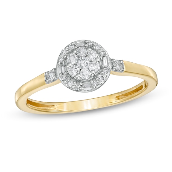 Cherished Promise Collectionâ¢ 1/5 CT. T.w. Baguette and Round Composite Diamond Promise Ring in 10K Gold