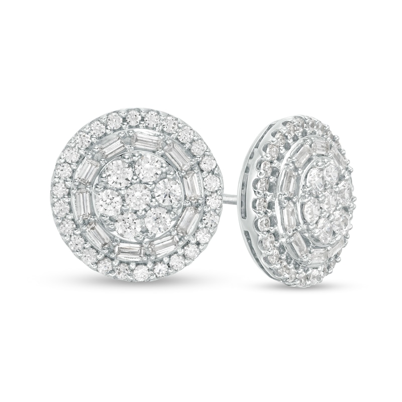 Main Image 1 of 1 CT. T.W. Baguette and Round Diamond Frame Stud Earrings in 10K White Gold