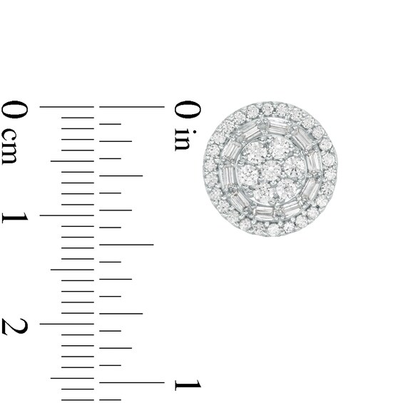1 CT. T.w. Baguette and Round Diamond Frame Stud Earrings in 10K White Gold