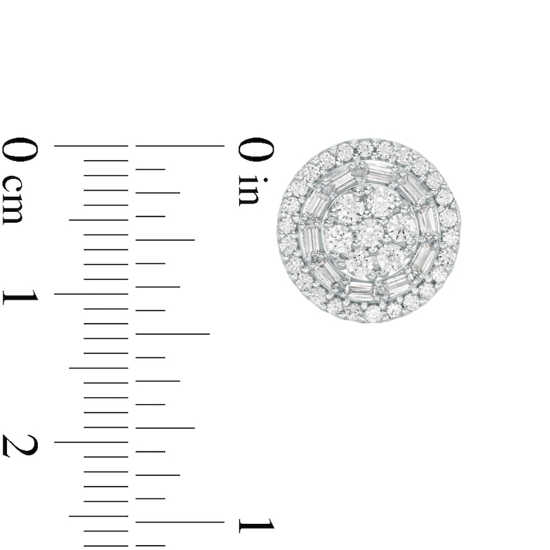 Main Image 3 of 1 CT. T.W. Baguette and Round Diamond Frame Stud Earrings in 10K White Gold