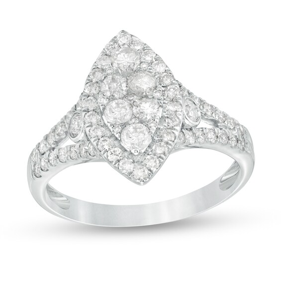 1 CT. T.w. Composite Marquise Diamond Frame Ring in 10K White Gold