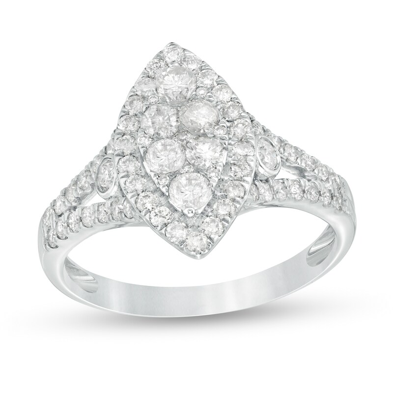 Main Image 1 of 1 CT. T.W. Composite Marquise Diamond Frame Ring in 10K White Gold