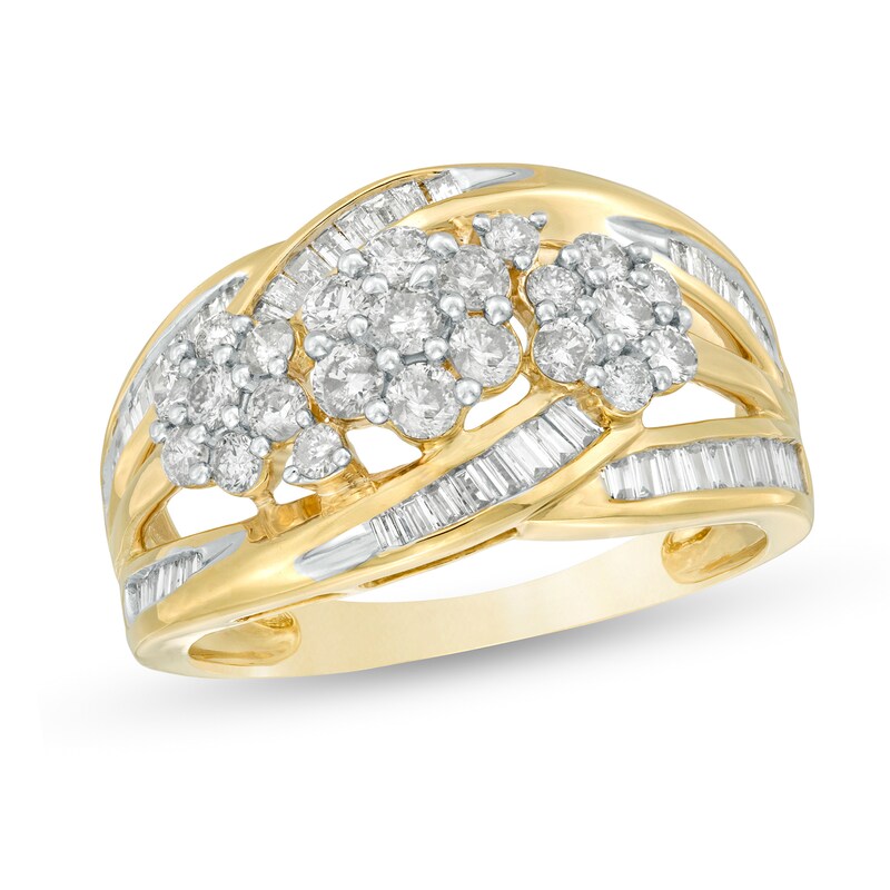 Main Image 1 of 1 CT. T.W. Composite Diamond Flower Multi-Row Ring in 10K Gold