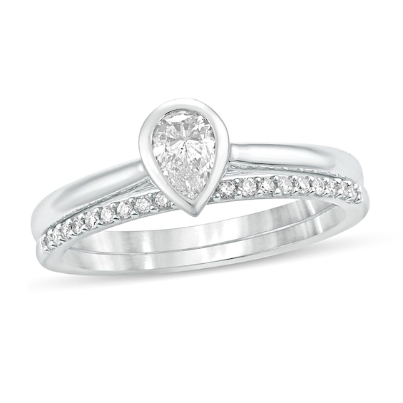 3/8 CT. T.w. Pear-Shaped Diamond Bridal Set in 10K White Gold