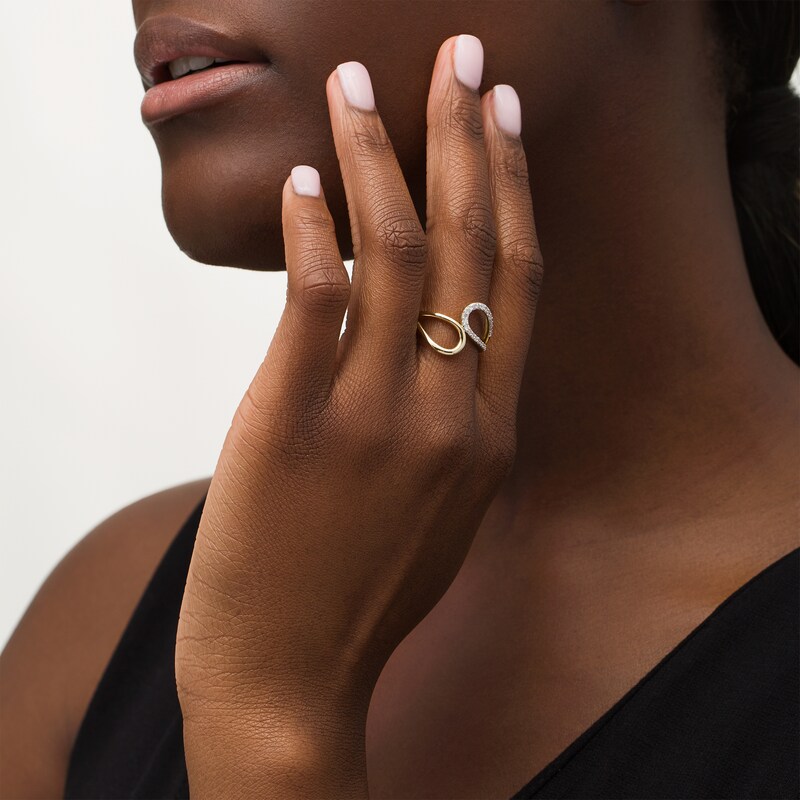 Main Image 2 of 1/5 CT. T.W. Diamond Bypass Double Loop Ring in 10K Gold
