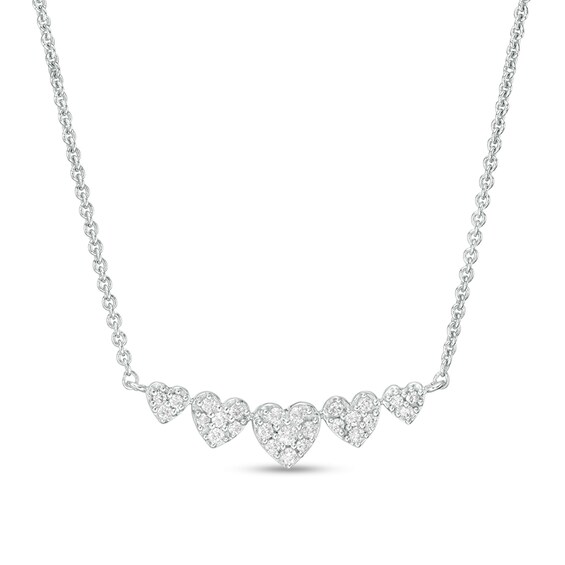 1/5 CT. T.w. Heart-Shaped Multi-Diamond Five Stone Necklace in Sterling Silver
