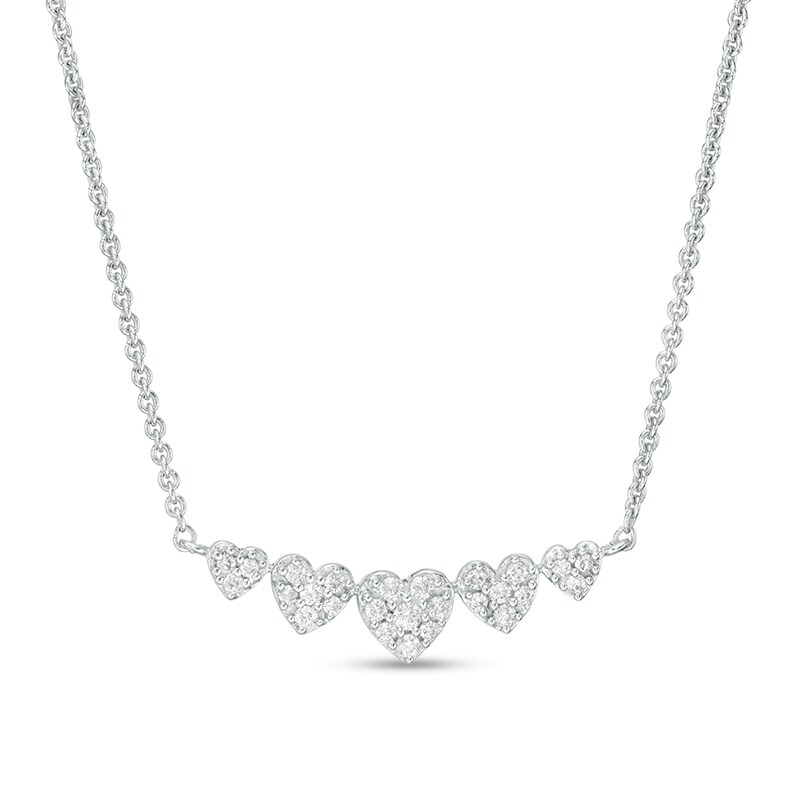 Main Image 1 of 1/5 CT. T.W. Heart-Shaped Multi-Diamond Five Stone Necklace in Sterling Silver