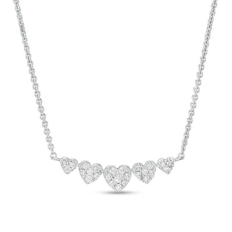 1/5 CT. T.W. Heart-Shaped Multi-Diamond Five Stone Necklace in Sterling Silver