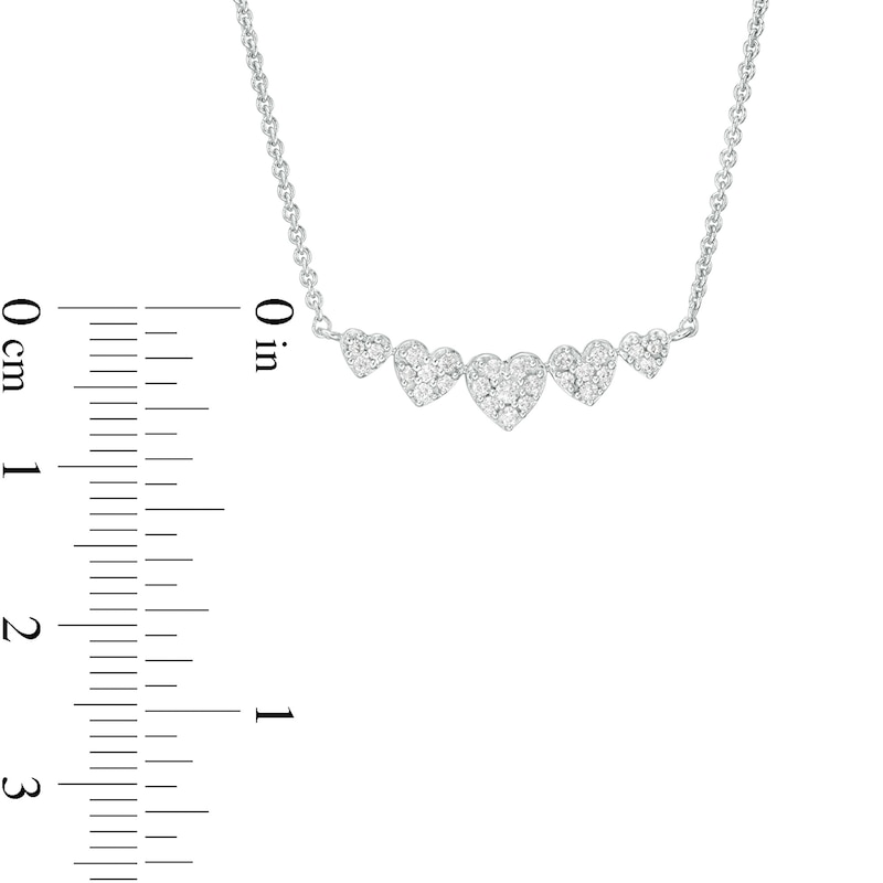 Main Image 3 of 1/5 CT. T.W. Heart-Shaped Multi-Diamond Five Stone Necklace in Sterling Silver